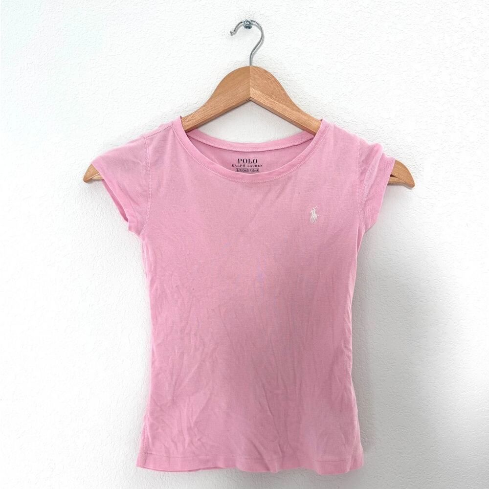 Polo Ralph Lauren Girls Pink Cap Sleeve Embroidered Pony Tee Size 7